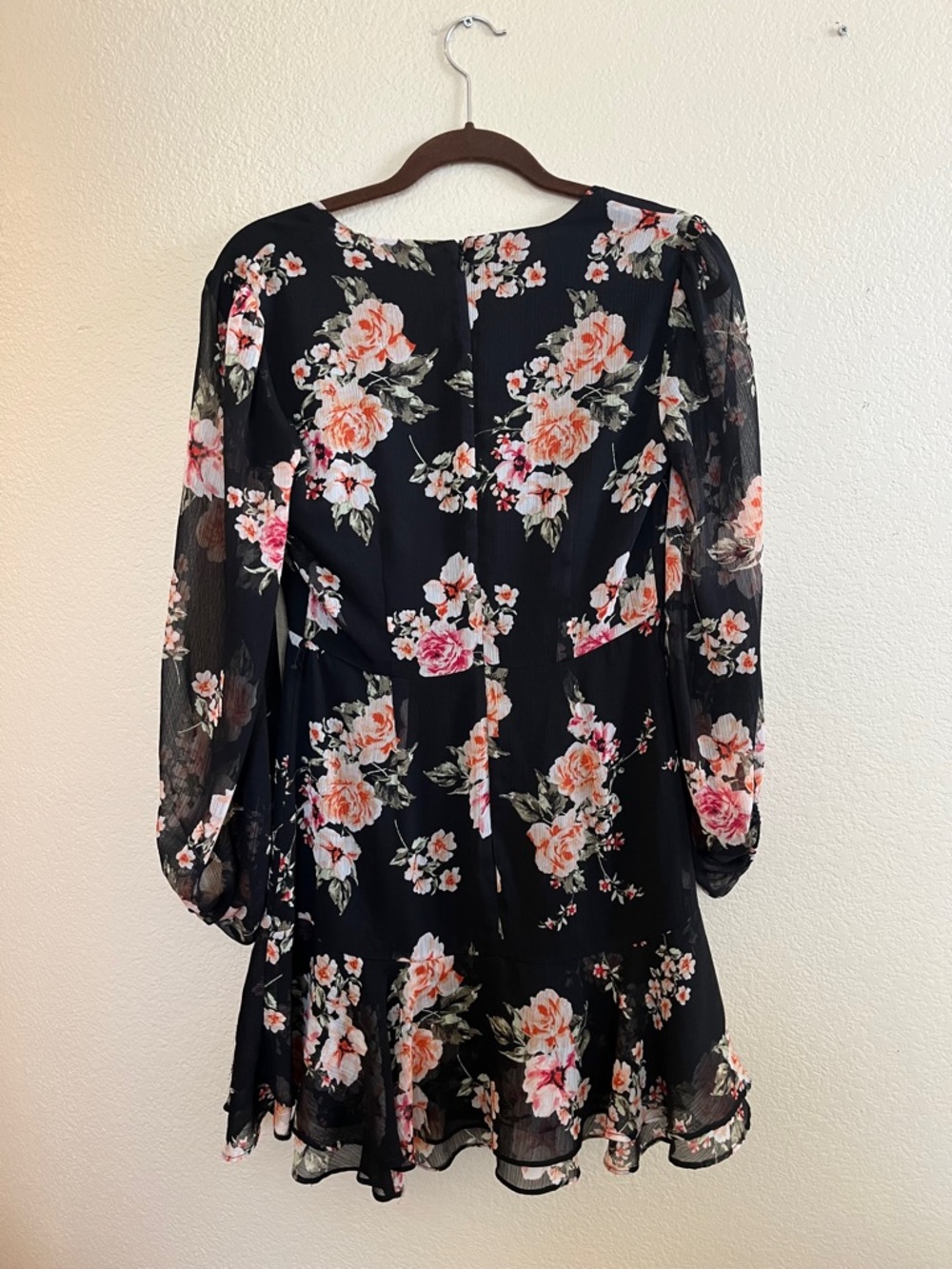 Bar III Black Floral V-Neck Ruffle Mini Dress - Picture 5 of 6